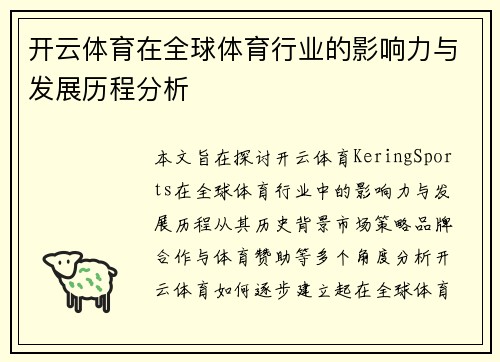 开云体育在全球体育行业的影响力与发展历程分析